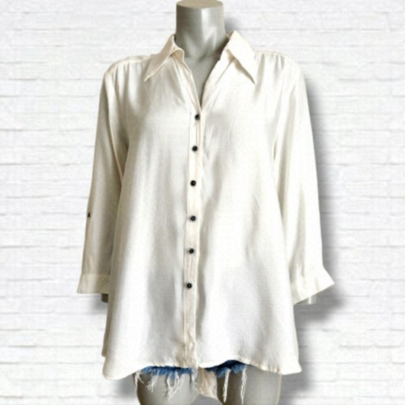 Vintage Tops - SOLD Vintage Silks by Fridaze White Silk Blend Button Up Lagenlook Blouse Size L